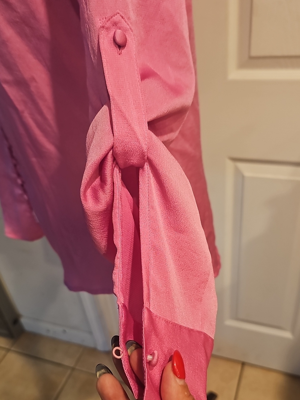 Express Hot Pink Ruffle-Trim Button Front Blouse - Picture 4 of 7